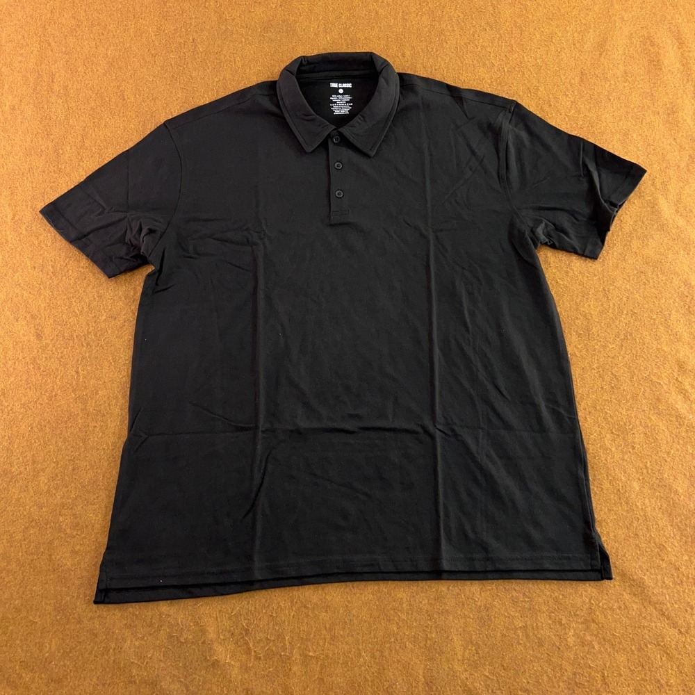 True Classic Mens XL Black Short Sleeve Cotton Blend Polo Shirt New